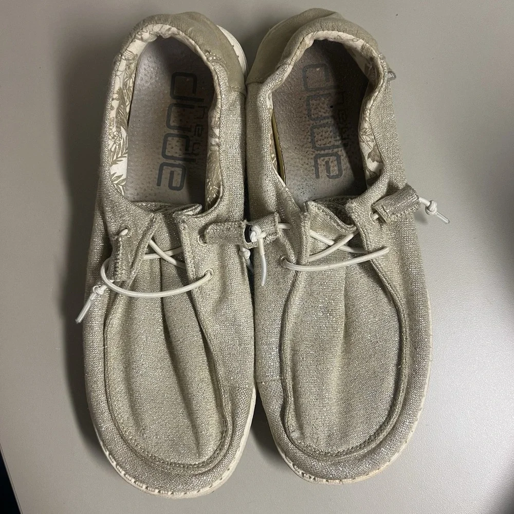 Hey Dude Wendy‎ Stretch Shoes Womens 9 Sparkling Beige Slip On Comfort Casual